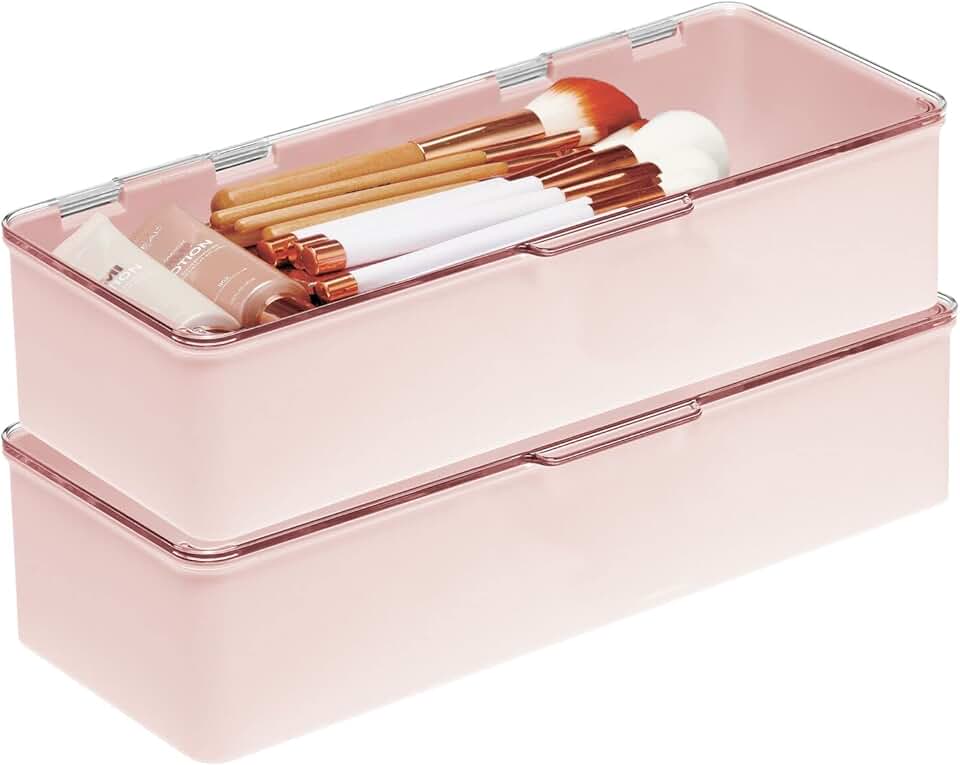 Long Plastic Cosmetic Storage Organizer Box, 2 Pack