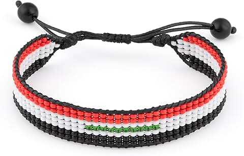 Handmade Beaded Iraq Flag Bracelet, Adjustable and Durable
