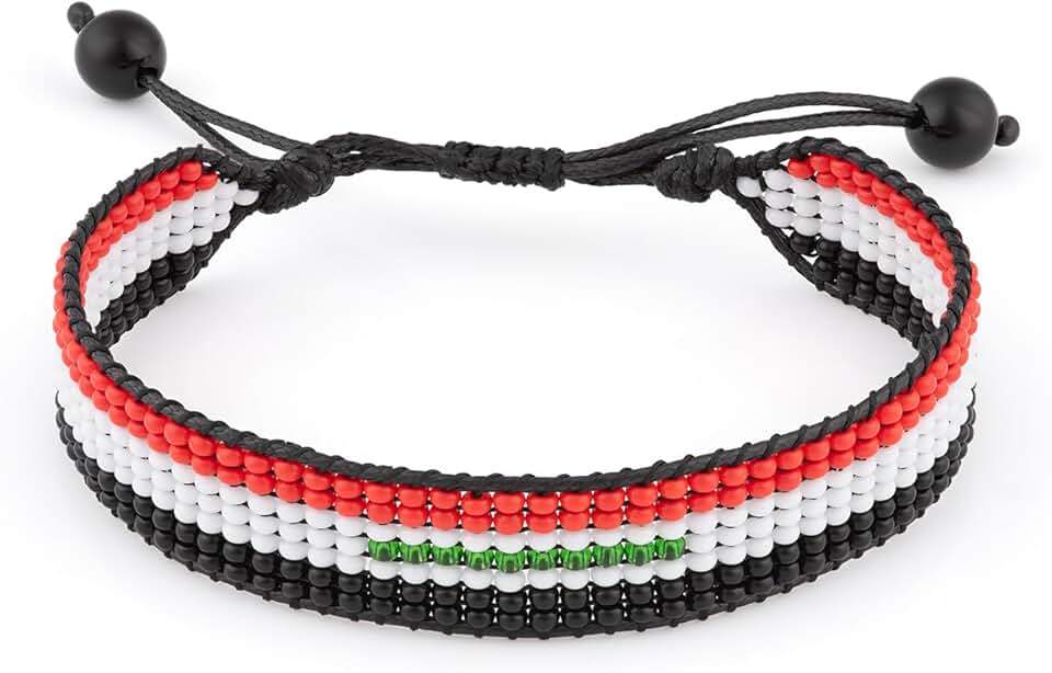 Handmade Beaded Iraq Flag Bracelet, Adjustable and Durable