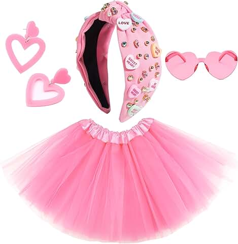 Pink tutu set with heart accessories for women