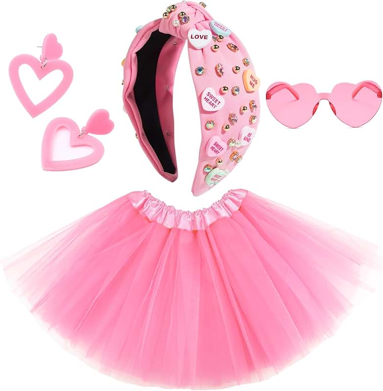 Pink tutu set with heart accessories for women