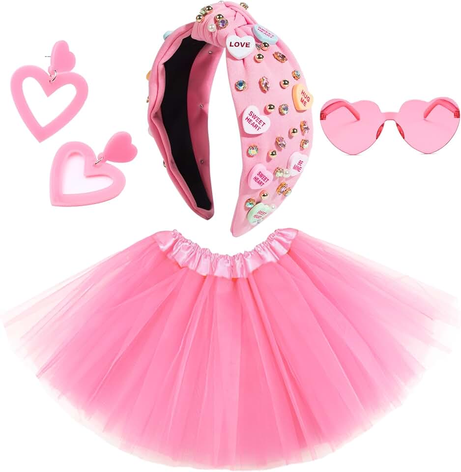 Pink tutu set with heart accessories for women