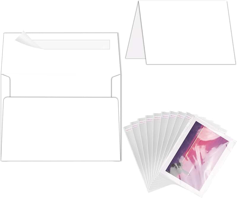 White Cards and Envelopes with Clear Bags, 100 Pack