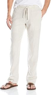 Men's Linen Drawstring Pants with Flat Front and Pockets