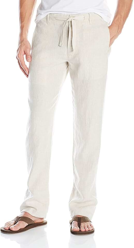 Men's Linen Drawstring Pants with Flat Front and Pockets