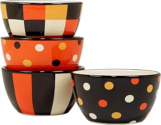 Set of 4 Halloween Dessert Bowls with Stripes and Dots