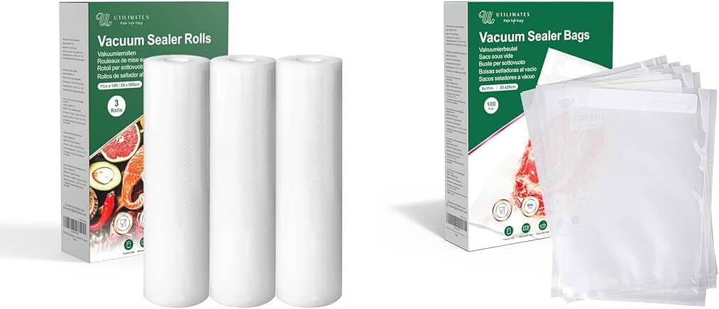 Food Storage Vacuum Sealer Bags, 3 Rolls and 100 Bags