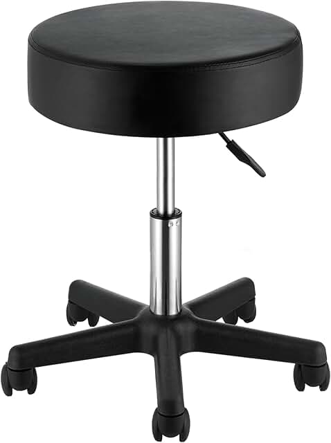 Adjustable Rolling Stool with Thick Seat Cushion