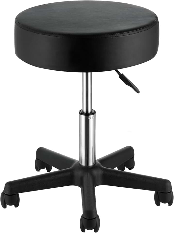 Adjustable Rolling Stool with Thick Seat Cushion