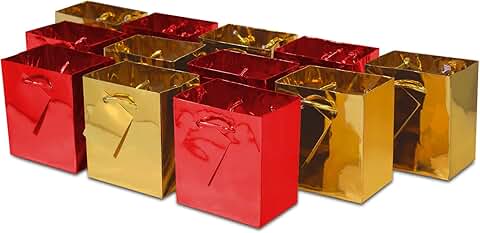 Red and Gold Holiday Gift Bags, 12 Pack