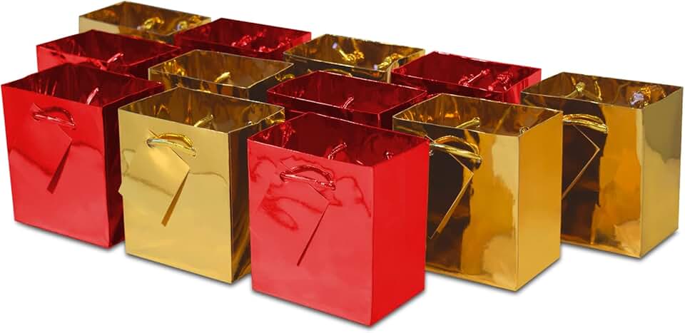 Red and Gold Holiday Gift Bags, 12 Pack