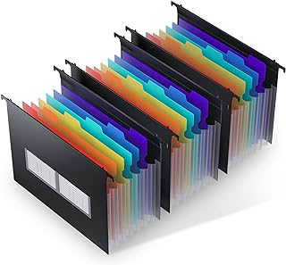 Plastic expanding hanging file folders with 7 pockets and multi-color tabs