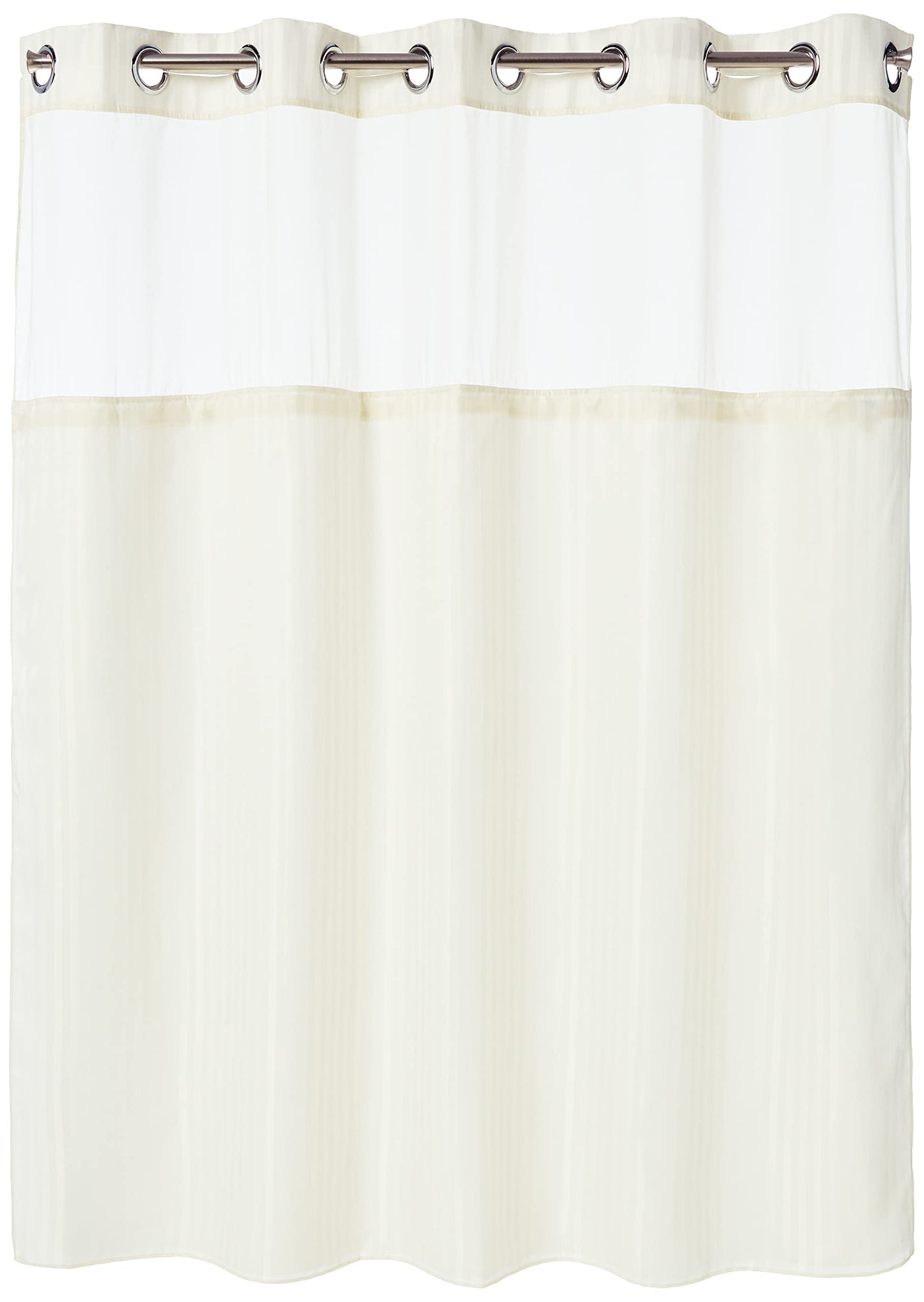 Fabric 3-in-1 Shower Curtain Set with PEVA Snap-In Liner and Window, 71x74 In, Beige