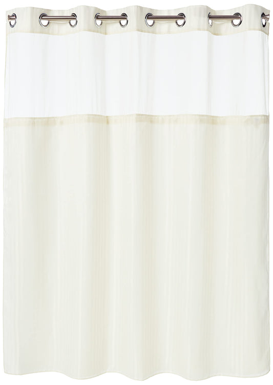 Fabric 3-in-1 Shower Curtain Set with PEVA Snap-In Liner and Window, 71x74 In, Beige
