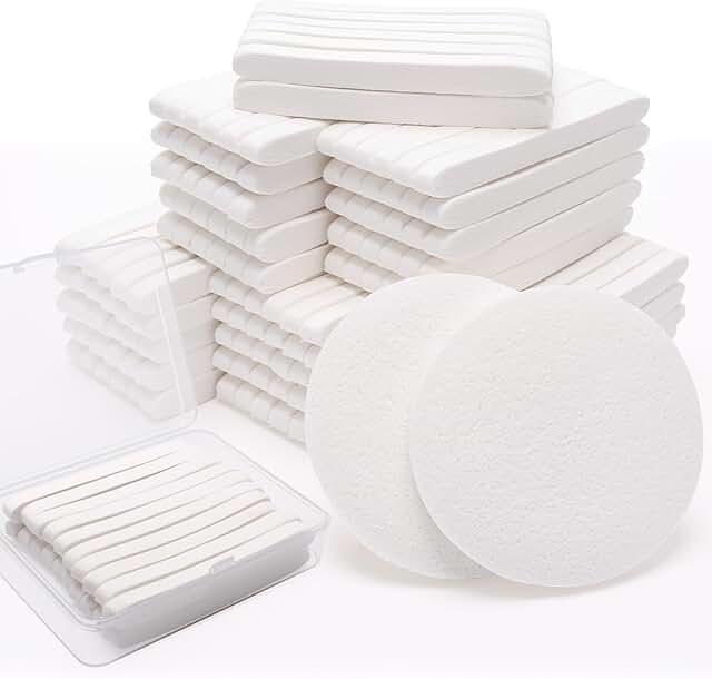 White compressed facial sponges, 240+1 pack with travel case
