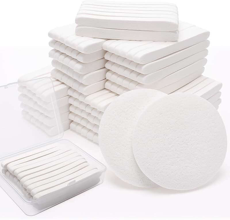 White compressed facial sponges, 240+1 pack with travel case