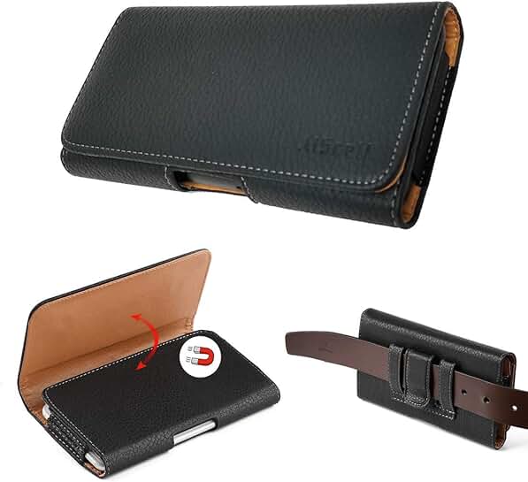 Black Leather Belt Pouch for Stylo 3 Plus and 2