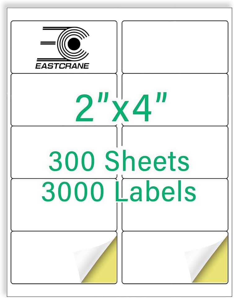 2" x 4" White Mailing Labels, 3000 Sheets