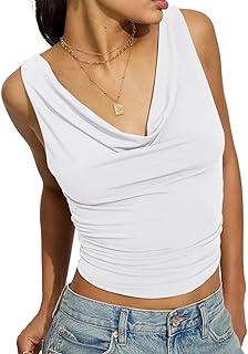 Women's Cowl Neck Slim Crop Tank Top for Summer