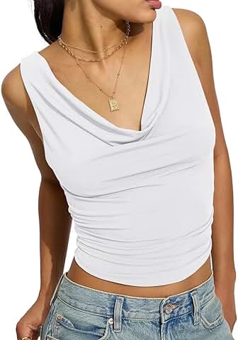 Women's Cowl Neck Slim Crop Tank Top for Summer