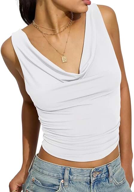 Women's Cowl Neck Slim Crop Tank Top for Summer