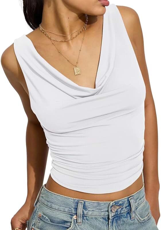 Women's Cowl Neck Slim Crop Tank Top for Summer