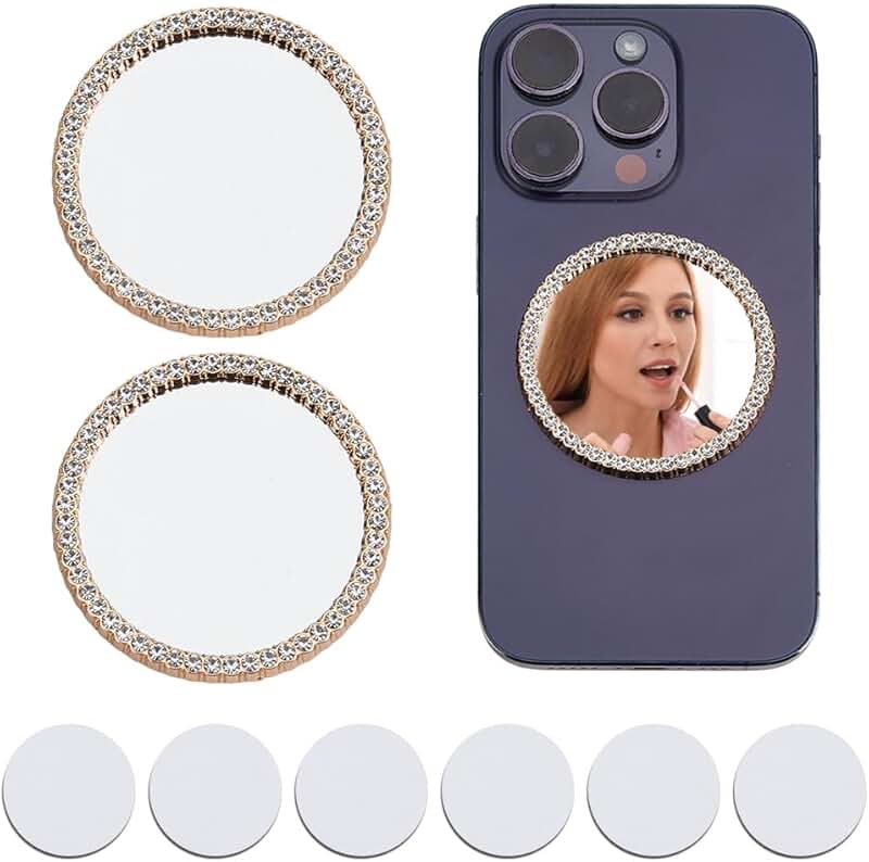 Two Square Mirror Decal Stickers with Rhinestones