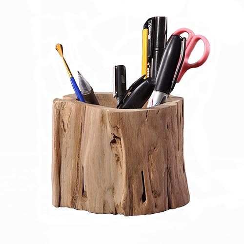 Solid Wooden Stump Pen and Pencil Holder
