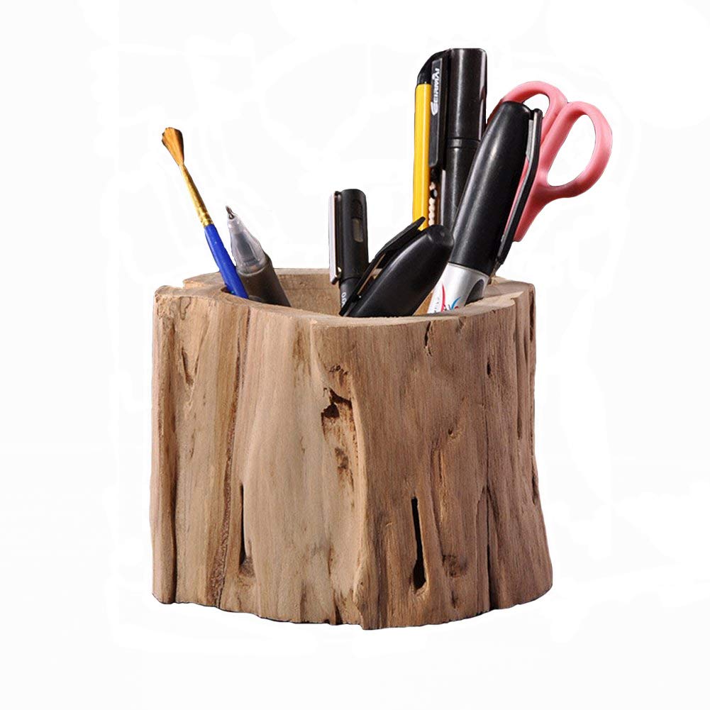 Solid Wooden Stump Pen and Pencil Holder