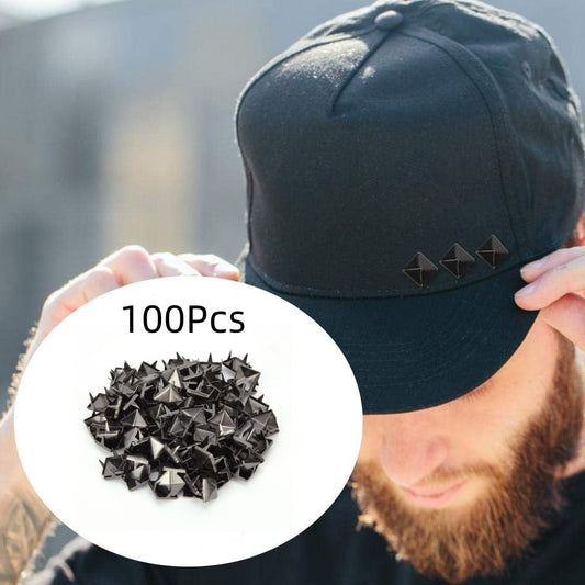 100 Pcs 9mm Square Pyramid Rivets in Silver & Black