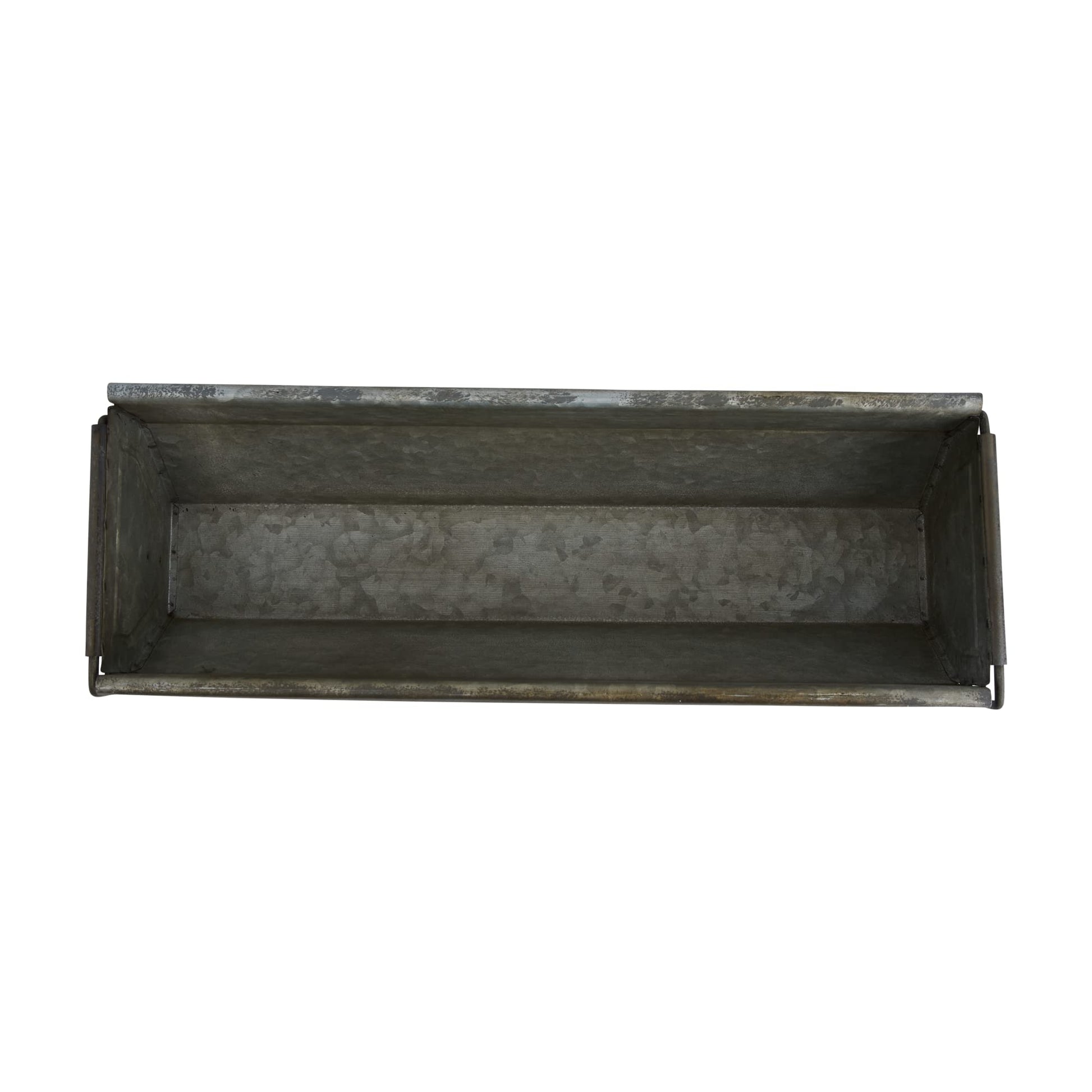Decorative Metal Trough Container, Distressed Zinc Finish