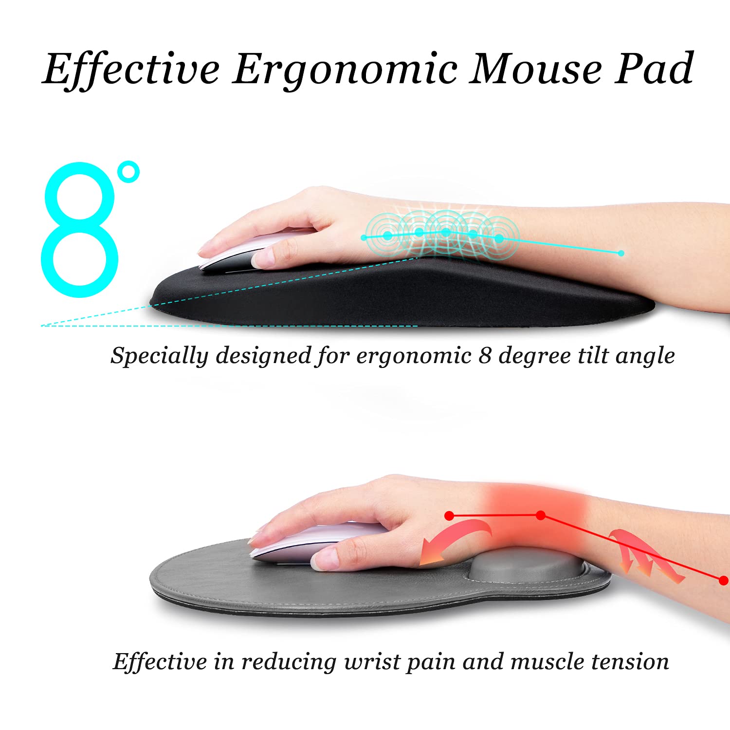 Ergonomic Mouse Pad Wrist Support,Pain Relief Mouse Pads with Wrist Rest,Entire Memory Foam Mouse Pad with Non-Slip PU Base,Comfortable Mousepad Perfect for Office & HomeBlack