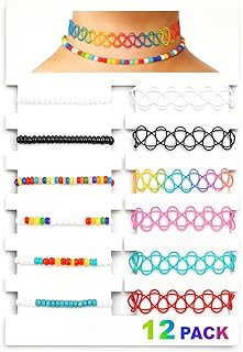 Set of 12 colorful stretchy tattoo chokers for summer