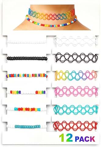 Set of 12 colorful stretchy tattoo chokers for summer