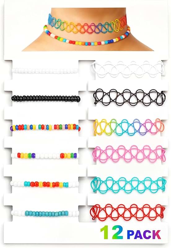 Set of 12 colorful stretchy tattoo chokers for summer