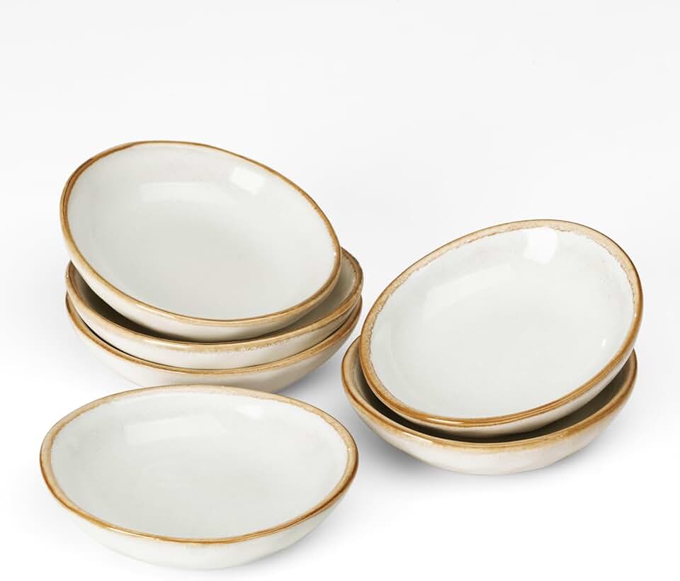 Set of 6 small oval soy sauce dishes, 2.1oz ceramic bowls