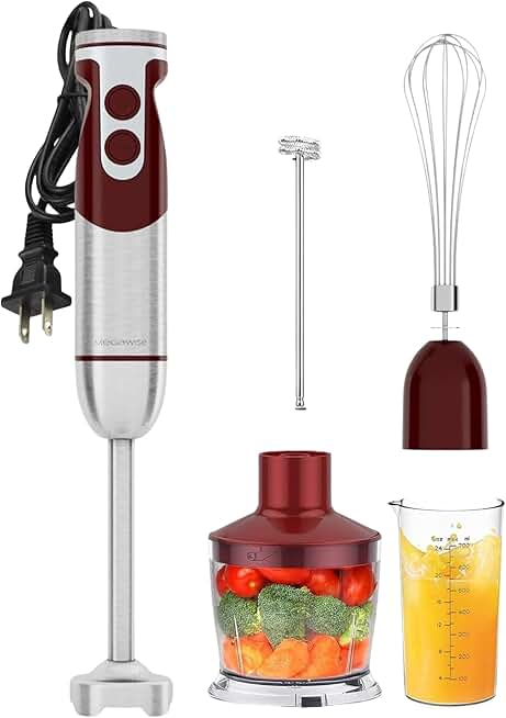 3-in-1 Hand Blender Set with Whisk, Frother, Chopper