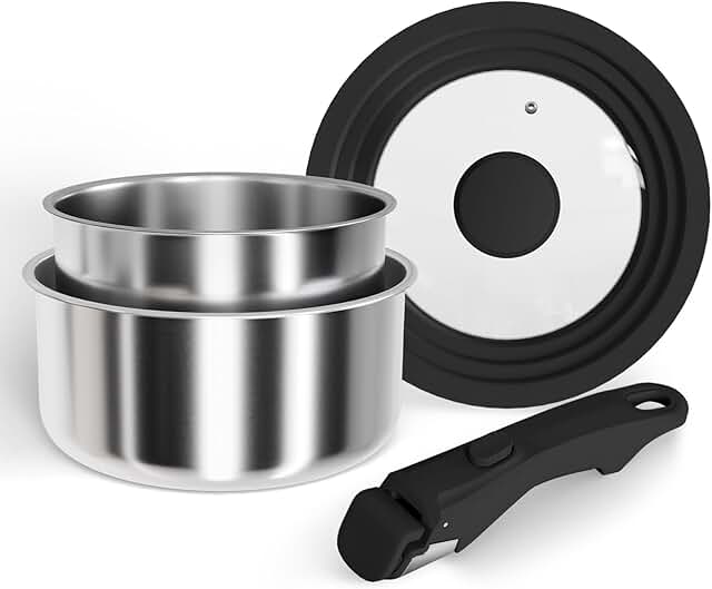 Stainless Steel Saucepan Set with Lid and Removable Handle
