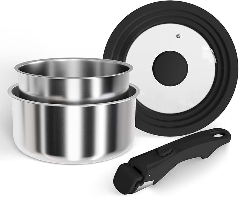 Stainless Steel Saucepan Set with Lid and Removable Handle