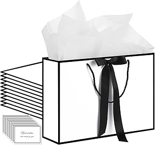Set of 10 White Gift Bags with Handles and Tissue Paper