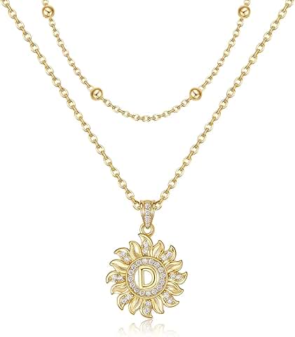 Dainty Sunflower Letter Necklace in Gold Plated Style