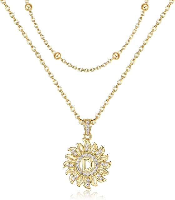 Dainty Sunflower Letter Necklace in Gold Plated Style
