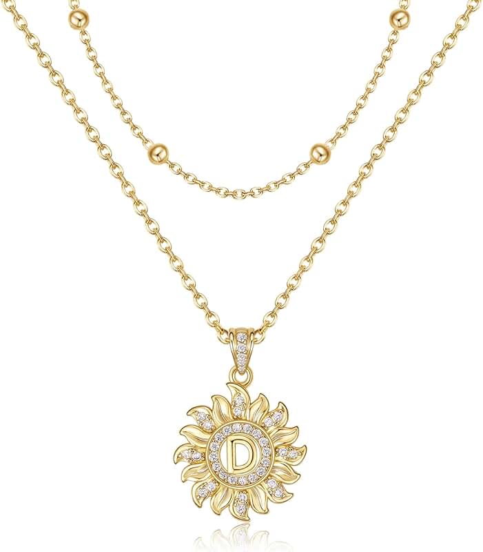 Dainty Sunflower Letter Necklace in Gold Plated Style