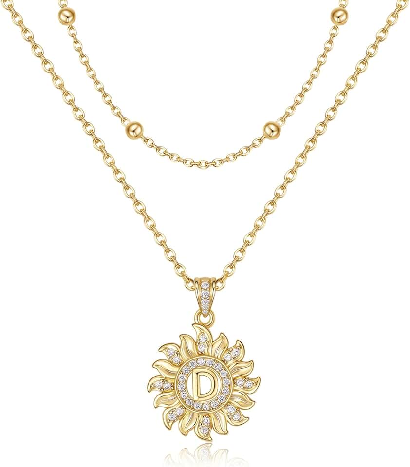 Dainty Sunflower Letter Necklace in Gold Plated Style
