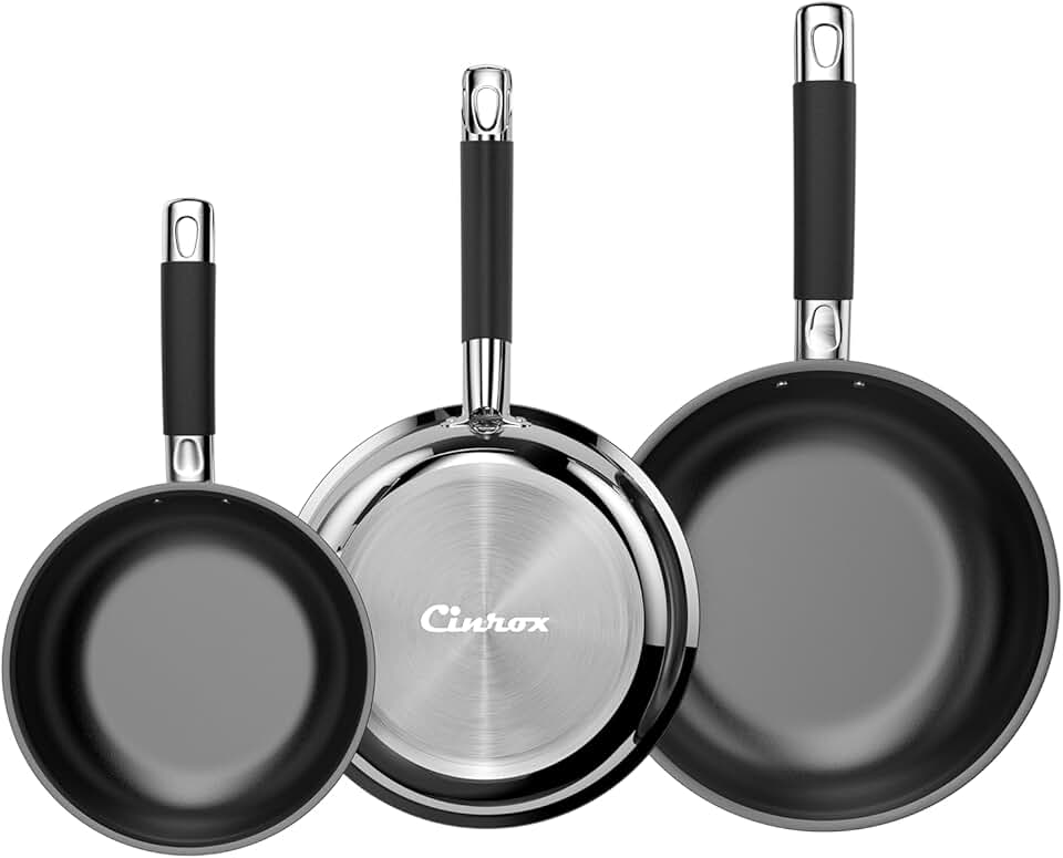 Three Nonstick Frying Pans Set, 10", 11.5", 5"