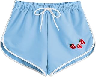 Women's High Waist Lounge Shorts with Strawberry Embroidery