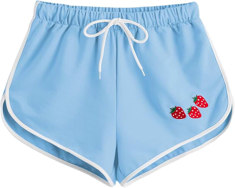 Women's High Waist Lounge Shorts with Strawberry Embroidery