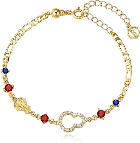 Women's 18K Gold Plated Gourd Chain Bracelet with Cubic Zirconia, Adjustable, 6.69" + 2" Extender