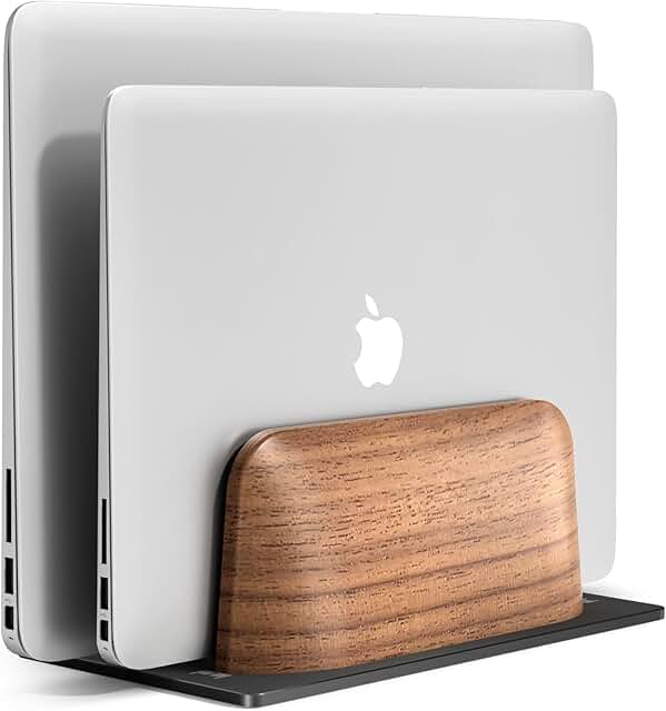 Vertical Wooden Laptop Stand with Adjustable Width
