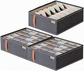 Three-pack foldable fabric wardrobe storage boxes with dividers